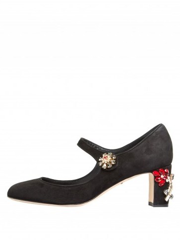DOLCE & GABBANA Floral-embellished black suede pumps - flipped