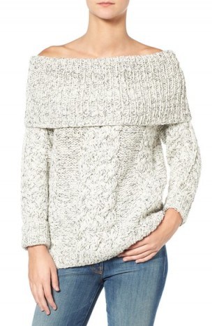 7 For All Mankind Off the Shoulder Cable Knit Sweater | Bardot jumpers | Knitwear trends - flipped
