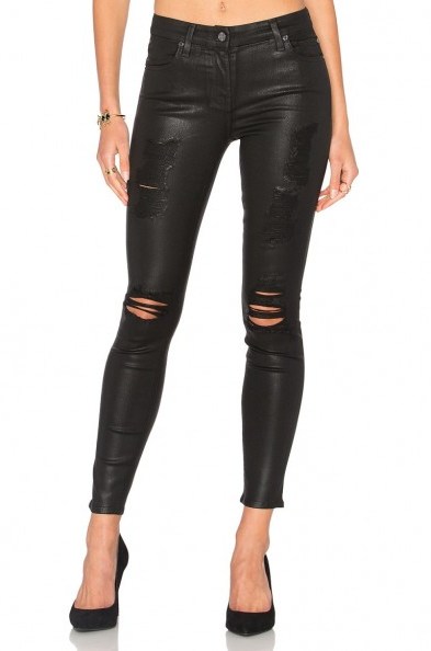 7 FOR ALL MANKIND ~ THE ANKLE DISTRESSED BLACK COATED SKINNY - flipped