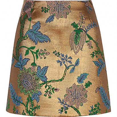 River Island Gold floral embroidered mini skirt – jacquard skirts – autumn/winter fashion – rich seasonal fabrics