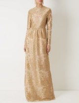 PERSEVERANCE LONDON Long Sleeved Gold Lurex Lace Gown