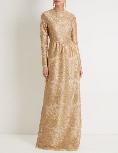 PERSEVERANCE LONDON Long Sleeved Gold Lurex Lace Gown - flipped