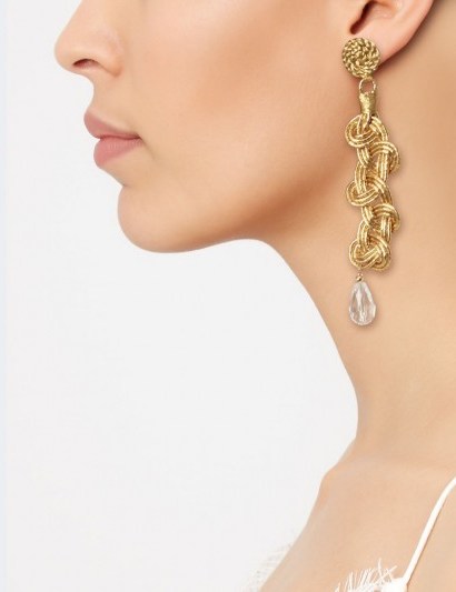 ANNA E ALEX Gold Coiled Passementerie & Clear Crystal Bead Single Drop Earrings - flipped