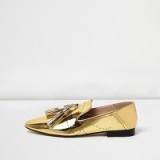 River Island gold perforated patent tassel loafers
