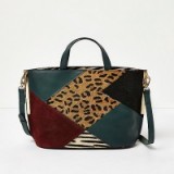 River Island Green patchwork leather tote bag – autumnal mixed prints