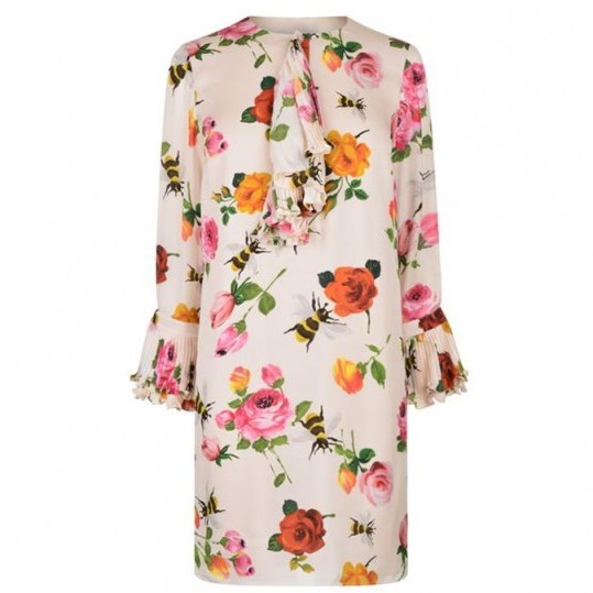 Gucci double silk georgette rose & bee print dress - flipped