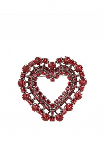 LANVIN Heart shape red crystal brooch – large brooches – jewellery – designer accessories – hearts - flipped