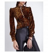 HILLIER BARTLEY Leopard-print velvet top – high neck tops – animal prints