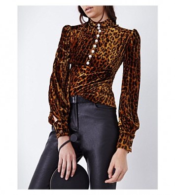 HILLIER BARTLEY Leopard-print velvet top – high neck tops – animal prints - flipped