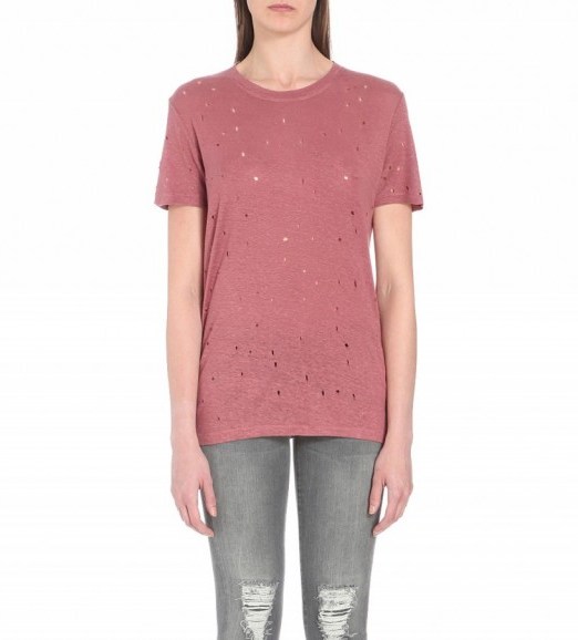IRO Clay pink distressed linen t-shirt - flipped