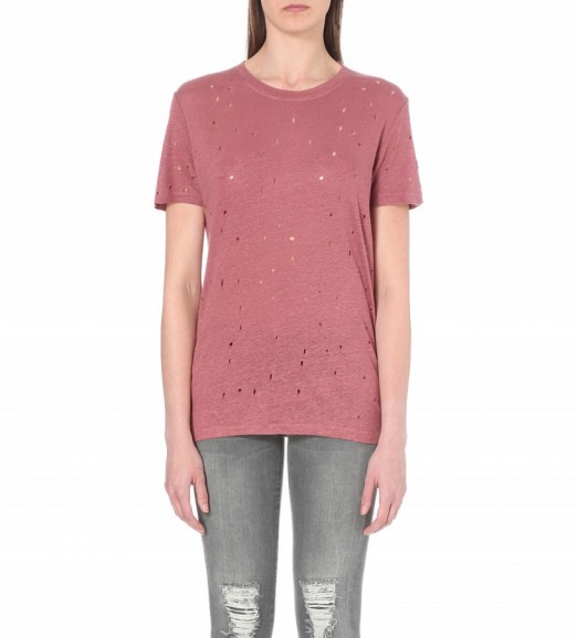 IRO Clay pink distressed linen t-shirt