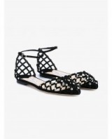 JIMMY CHOO Davinia Flat Black Suede Crystal Studded Sandals