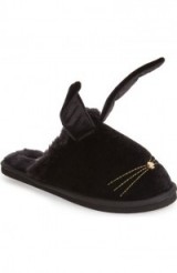 kate spade new york bonnie – bunny black velvet slippers
