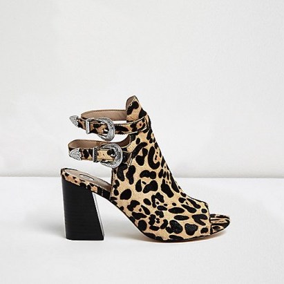 River Island Leopard print Western buckle shoe boots – animal prints – peep toe booties - flipped