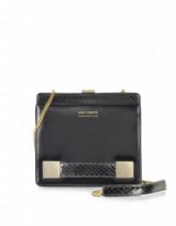 LINDA FARROW Anniversary Black Ayers and Leather Clutch Bag