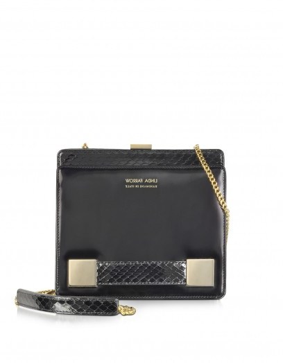 LINDA FARROW Anniversary Black Ayers and Leather Clutch Bag - flipped