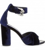 MAJE Falbe dark blue velvet sandals with crystal embellished buckle