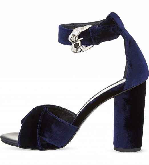 MAJE Falbe dark blue velvet sandals with crystal embellished buckle - flipped