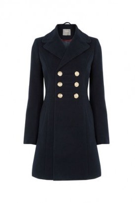 Oasis Marie Navy Military Coat – smart blue winter coats – stylish outerwear – autumn fashion - flipped
