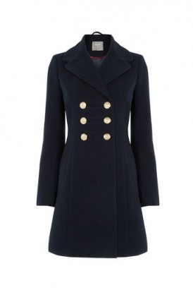 Oasis Marie Navy Military Coat – smart blue winter coats – stylish outerwear – autumn fashion