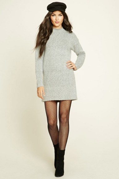 Forever 21 Marled Knit Jumper Dress in heather grey. Sweater dresses | on-trend knitwear | knitted fashion | stylish winter day wear | high neckline | shift style - flipped