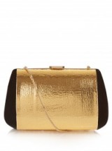 NINA RICCI Merion suede and metallic gold leather clutch bag ~ luxe bags ~ metallics ~ designer handbags ~ gold tone chain strap ~ luxury accessories