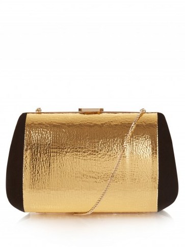 NINA RICCI Merion suede and metallic gold leather clutch bag ~ luxe bags ~ metallics ~ designer handbags ~ gold tone chain strap ~ luxury accessories - flipped