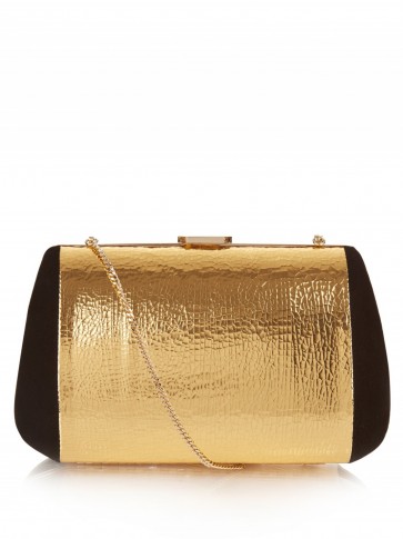 NINA RICCI Merion suede and metallic gold leather clutch bag ~ luxe bags ~ metallics ~ designer handbags ~ gold tone chain strap ~ luxury accessories