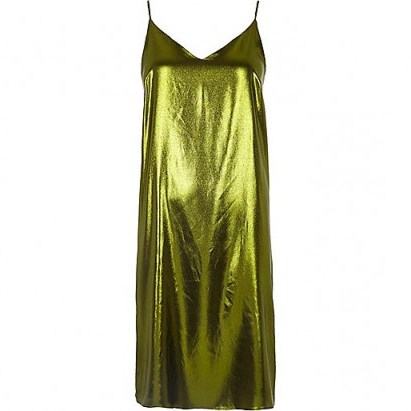 River Island Metallic green midi slip dress – cami dresses - flipped