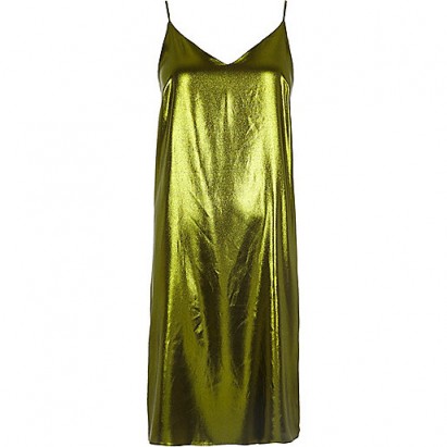 River Island Metallic green midi slip dress – cami dresses