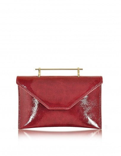 M2MALLETIER Annabelle Lipstick Red Patent Leather Clutch With Chain Shoulder Strap - flipped