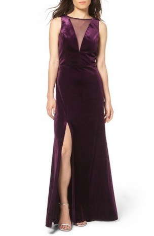 Morgan & Co. Illusion Stretch Velvet Gown in Plum - flipped