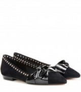 ISABEL MARANT Lynlou black suede and patent leather eyelet trim ballerinas