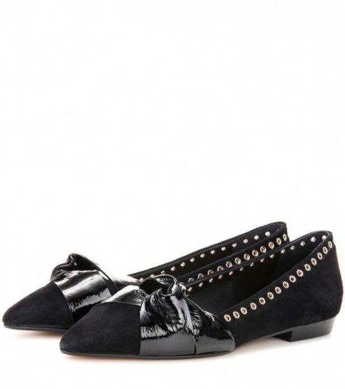 ISABEL MARANT Lynlou black suede and patent leather eyelet trim ballerinas - flipped