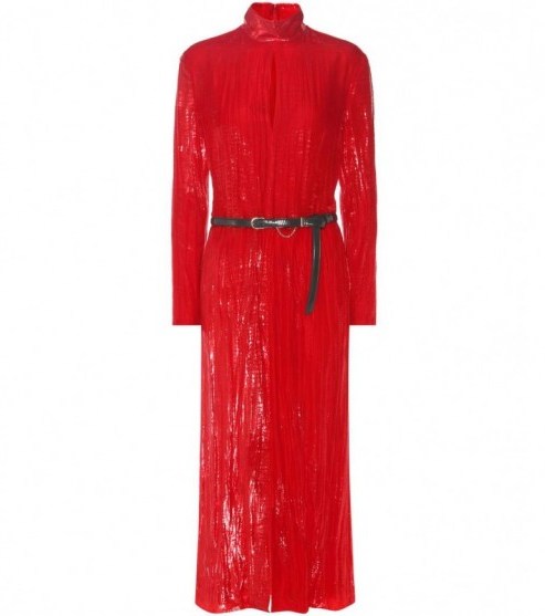 NINA RICCI Metallic red velvet high neck midi dress - flipped