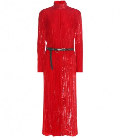 NINA RICCI Metallic red velvet high neck midi dress
