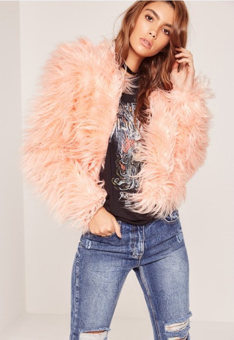 missguided pink mongolian long faux fur short coat – shaggy jackets – winter coats - flipped
