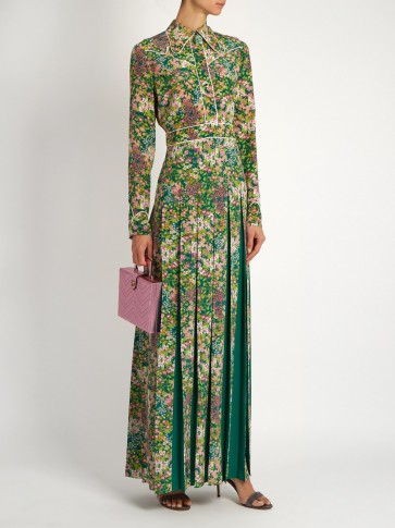 GUCCI Pleated floral-print silk crepe de Chine maxi dress