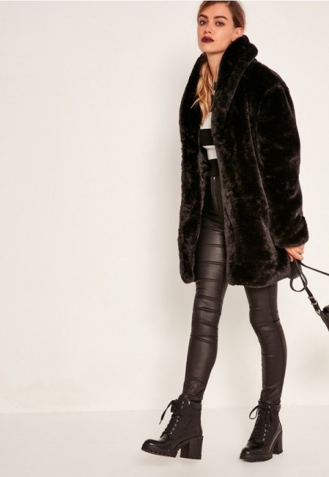missguided pressed faux fur coat black – affordable luxe coats – on-trend winter coats - flipped