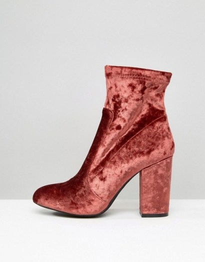 Public Desire Lila Pink Velvet Heeled Ankle Boots - flipped