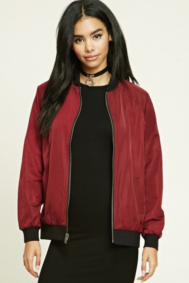 Forever 21 Reversible Bomber Jacket in wine/black. On-trend outerwear | trending red jackets | affordable fashion - flipped