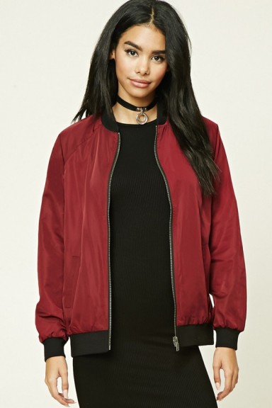 Forever 21 Reversible Bomber Jacket in wine/black. On-trend outerwear | trending red jackets | affordable fashion