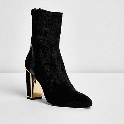 RI Studio black velvet gold trim ankle boots – autumn footwear trends - flipped