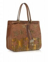 ROBERTO CAVALLI Stars Patchwork Caramel Leather & Suede Tote