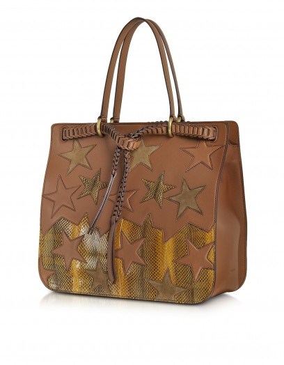 ROBERTO CAVALLI Stars Patchwork Caramel Leather & Suede Tote - flipped