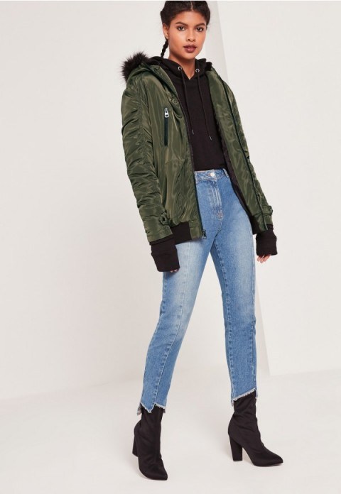 missguided ruched parka jacket in khaki – casual winter jackets - flipped