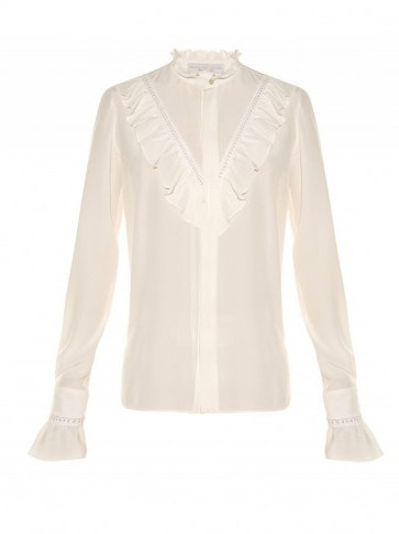 STELLA MCCARTNEY Ruffled high-neck white silk blouse - flipped