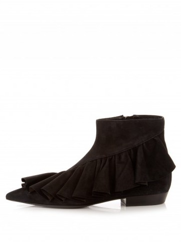J.W.ANDERSON Ruffled black suede ankle boots with pointed toe - flipped