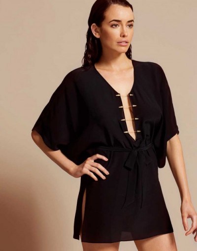 Agent Provocateur Sabine black kimono sleeve cover-up - flipped