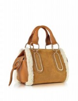 SEE BY CHLOÉ Paige Hazel Suede and Leather Satchel Bag w/Eco Shearling Detail